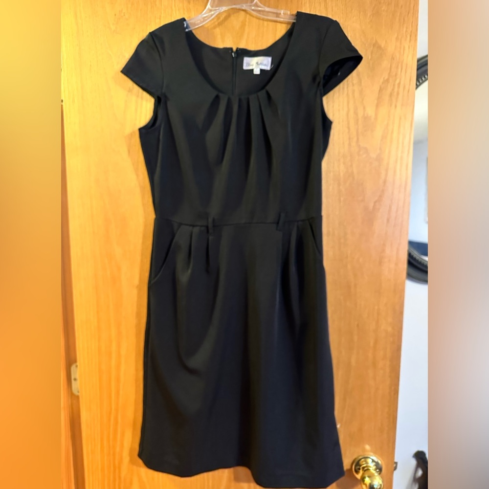 Knee length short sleeve little black dress